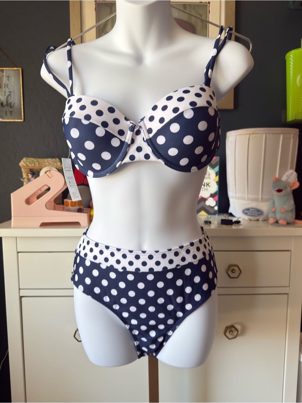 Cupshe Navy & White Polka Dot Underwire Bikini